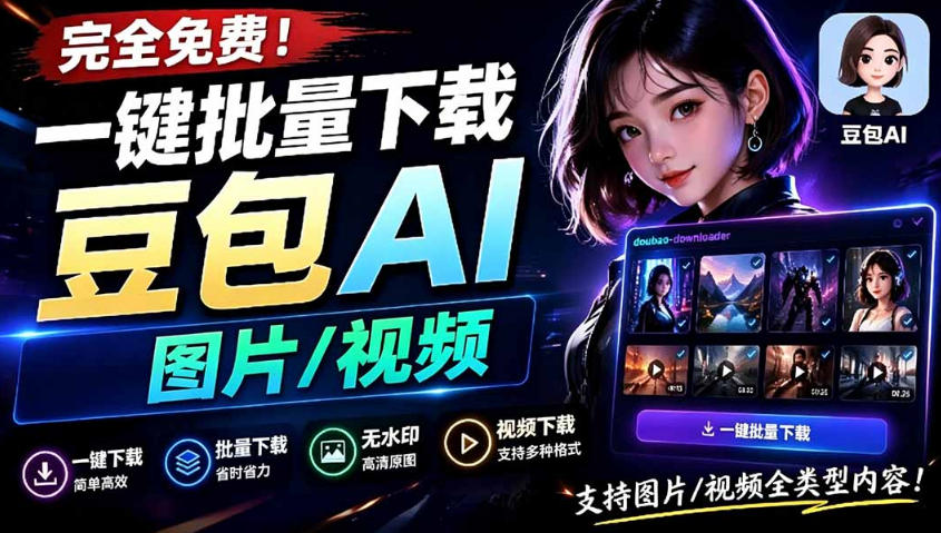 Github最新发布！一键批量下载豆包AI无水印图片/视频，简单易用，自动解析提示词-青虫资源网