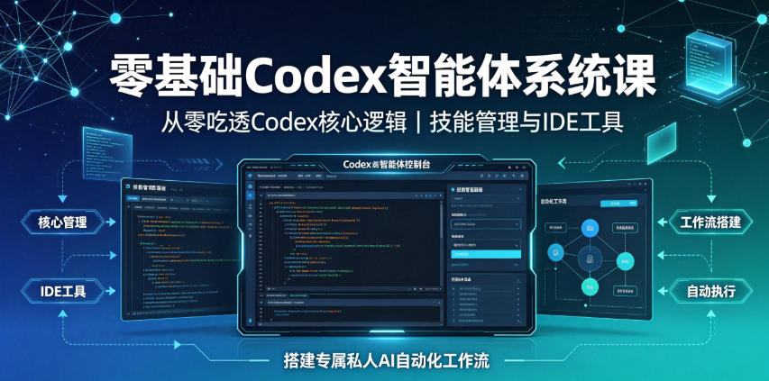 零基础Codex智能体系统课｜从零吃透Codex核心逻辑、技能管理与IDE工具，搭建专属私人AI自动化工作流-青虫资源网