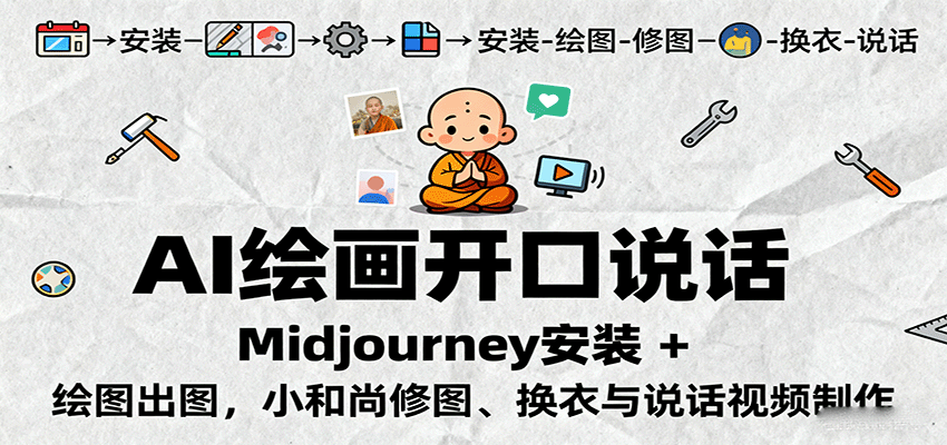 AI绘画开口说话，Midjourney安装 + 绘图出图，小和尚修图、换衣与说话视频制作-快名资源网