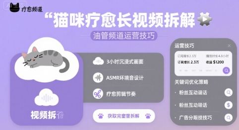猫咪疗愈长视频拆解 &油管频道运营技巧-快名资源网