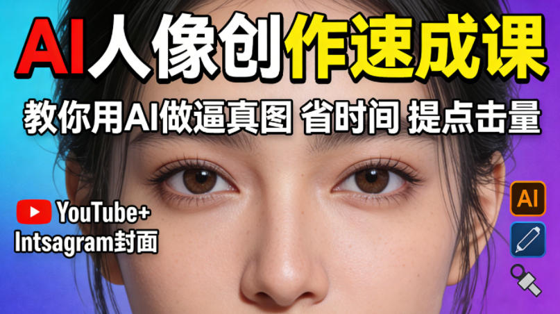YouTube+Instagram封面没人点？AI人像创作速成课，教你用AI做逼真图，省时间还能提点击量！-快名资源网