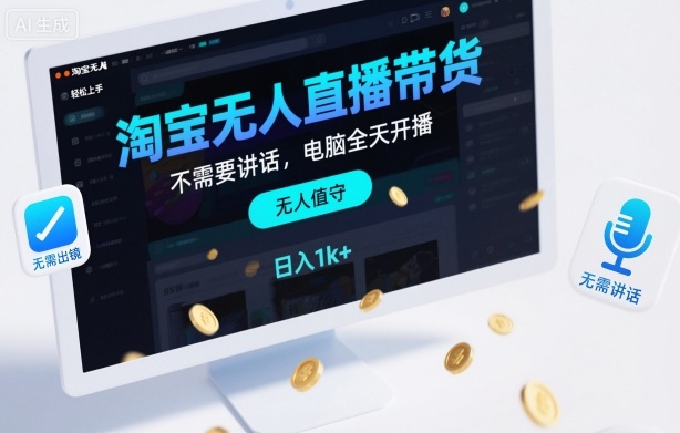 淘宝无人直播带货，不需要出镜，不需要讲话，电脑全天开播，轻松上手，日入1k+【揭秘】-快名资源网