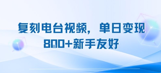 复刻电台视频，单日变现8张+新手友好，长期可做-快名资源网