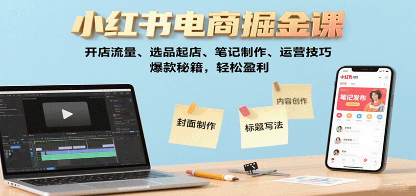 小红书电商掘金课：开店流量、选品起店、笔记制作、运营技巧，爆款秘籍，轻松盈利-快名资源网