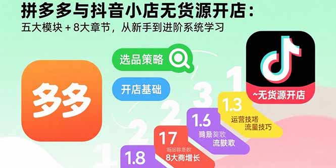 拼多多与抖音小店无货源开店：五大模块+8大章节，从新手到进阶系统学习-快名资源网