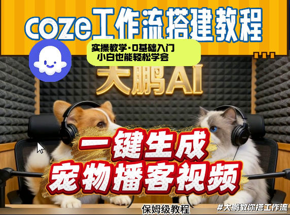 Coze工作流AI一键生成宠物播客视频，全程保姆级教程，零基础小白保姆级教学-快名资源网
