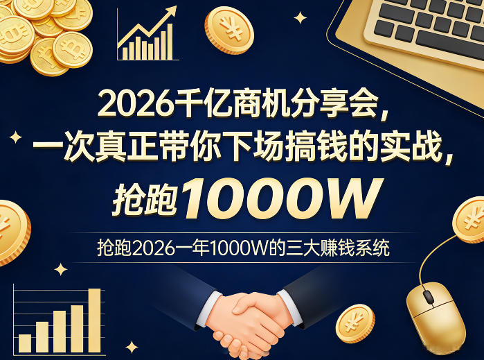 2026千亿商机分享会，一次真正带你下场搞钱的实战，抢跑2026一年1000W的三大賺钱系统-快名资源网