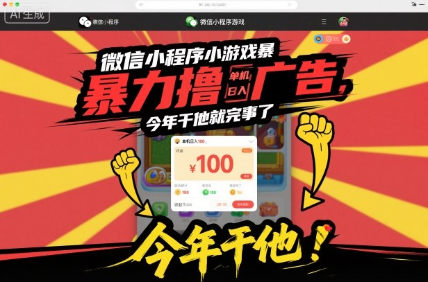 微信小程序小游戏暴力撸广告，单机日入100，今年干他就完事了-快名资源网