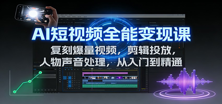 AI短视频全能变现课：复刻爆量视频，剪辑投放，人物声音处理，从入门到精通-快名资源网