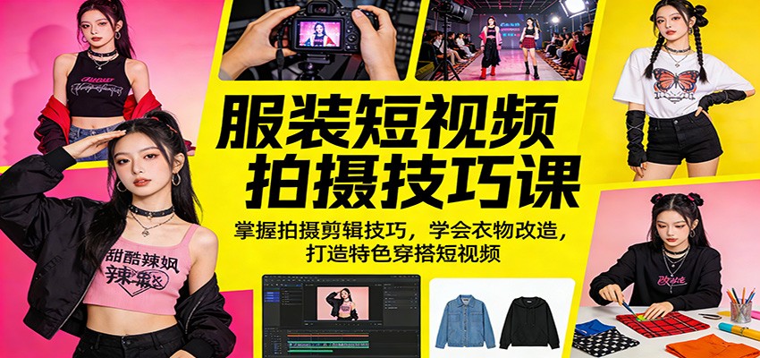 服装短视频拍摄技巧课：掌握拍摄剪辑技巧，学会衣物改造，打造特色穿搭短视频-快名资源网