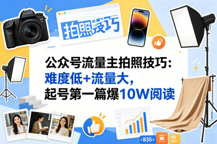 公众号流量主之拍照技巧赛道，难度低+流量大，起号第一篇就爆了10w阅读-快名资源网