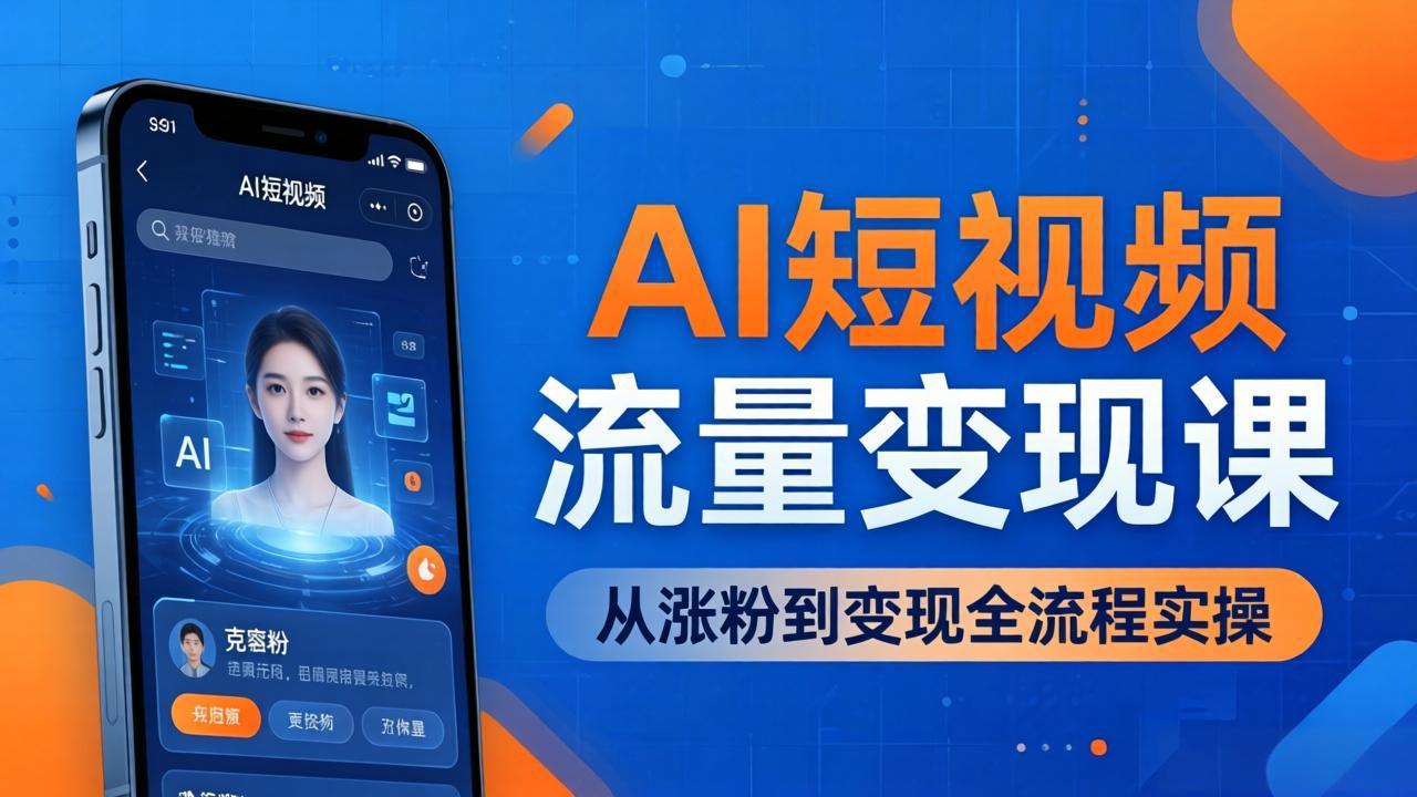 AI短视频流量变现课：一部手机玩转数字人克隆+爆款制作，从涨粉到变现全流程实操-快名资源网