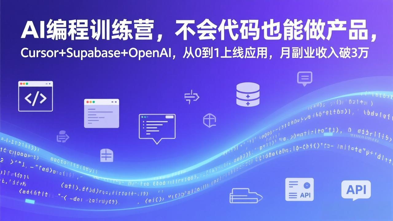 AI编程训练营，不会代码也能做产品，Cursor+Supabase+OpenAI，从0到1上线应用，月副业收入破3万-快名资源网