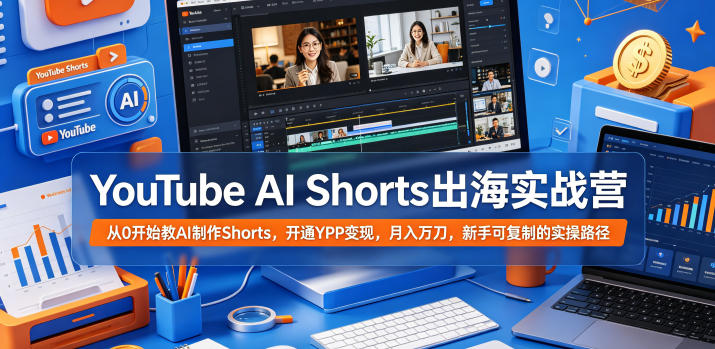 YouTube AI Shorts出海实战营，从0开始教AI制作Shorts，开通YPP变现，月入万刀，新手可复制的实操路径-青虫资源网
