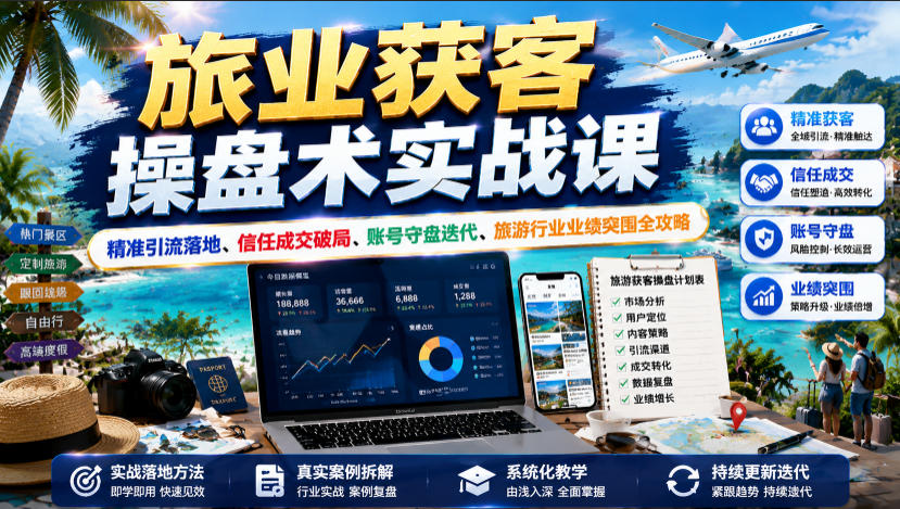 旅业获客操盘术实战课｜精准引流落地、信任成交破局、账号守盘迭代、旅游行业业绩突围全攻略-青虫资源网