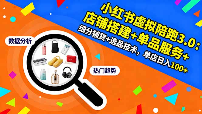小红书虚拟陪跑3.0：店铺搭建+单品服务+细分铺货+选品技术，单店日入100+-快名资源网