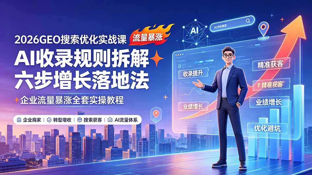 2026GEO搜索优化实战课：AI收录规则拆解｜六步增长落地法｜企业流量暴涨全套实操教程-青虫资源网