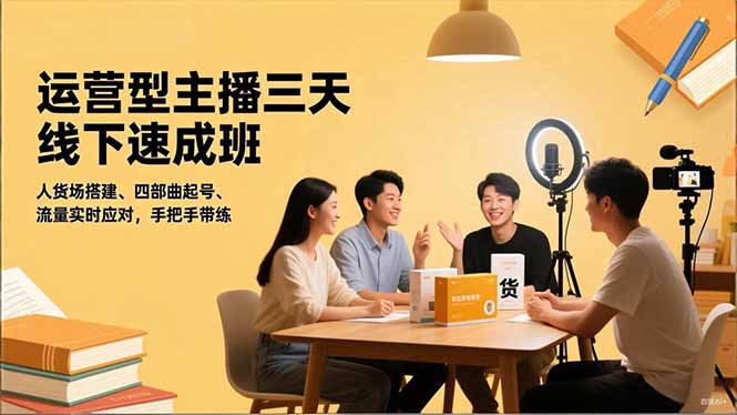 运营型主播三天线下班，人货场搭建,四部曲起号,流量实时应对，手把手带练-快名资源网