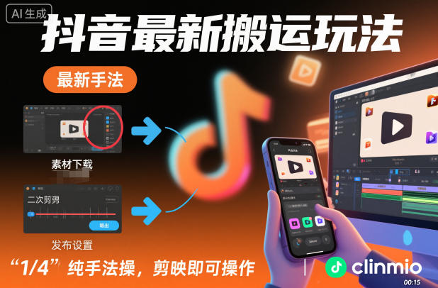 抖音最新搬运玩法，纯手法操作，剪映即可操作-快名资源网