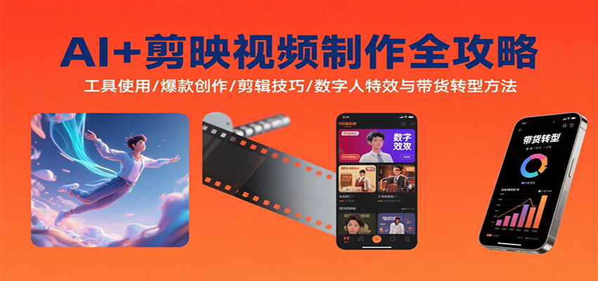 AI+剪映视频制作全攻略：工具使用/爆款创作/剪辑技巧/数字人特效与带货转型方法-快名资源网