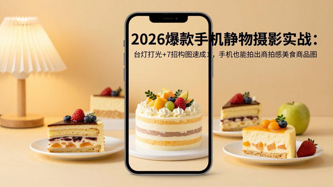 2026爆款手机静物摄影实战：台灯打光+7招构图速成，手机也能拍出商拍感美食商品图-快名资源网