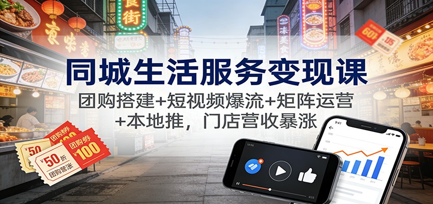 同城生活服务变现课：团购搭建+短视频爆流+矩阵运营+本地推，门店营收暴涨-青虫资源网