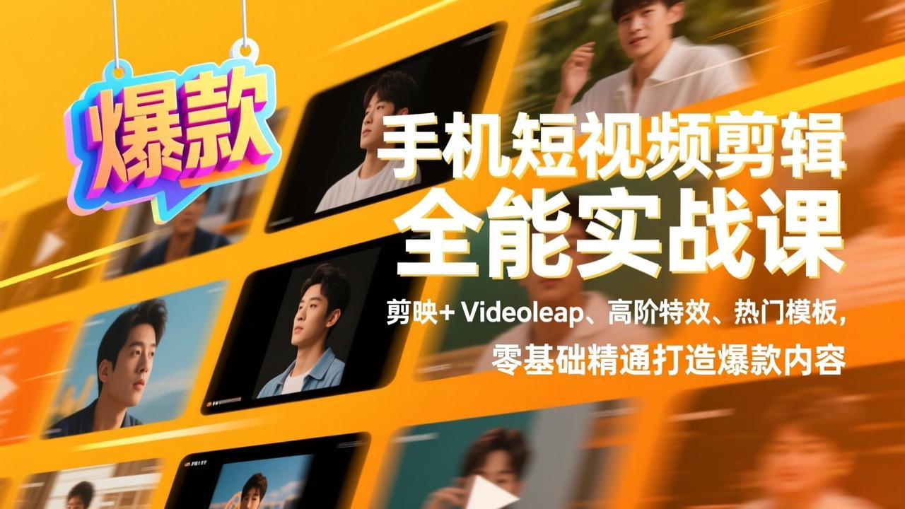 手机短视频剪辑全能实战课，剪映+Videoleap、高阶特效、热门模板，零基础精通打造爆款内容-快名资源网