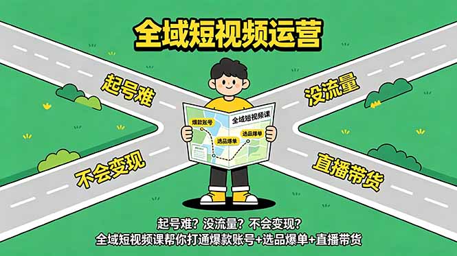 起号难？没流量？不会变现？全域短视频课帮你打通爆款账号+选品爆单+直播带货-快名资源网