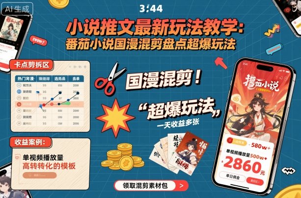 小说推文最新玩法教学，番茄小说国漫混剪盘点超爆玩法，全程干货，一天收益多张-青虫资源网