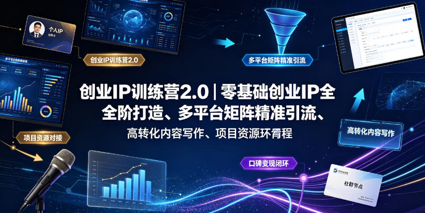 创业IP训练营2.0｜零基础创业IP全阶打造、多平台矩阵精准引流、高转化内容写作、项目资源对接与口碑变现闭环课程-青虫资源网