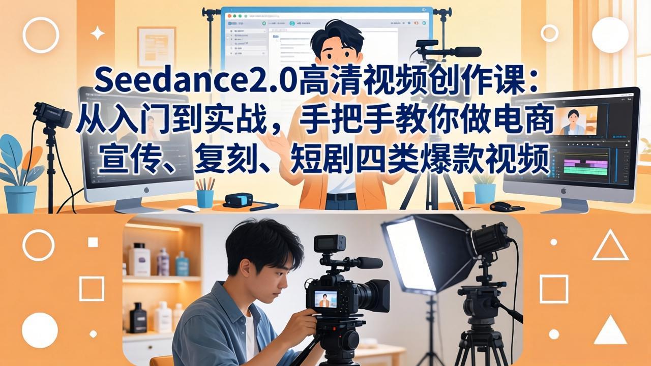 Seedance2.0高清视频创作课：从入门到实战，手把手教你做电商、宣传、复刻、短剧四类爆款视频-青虫资源网