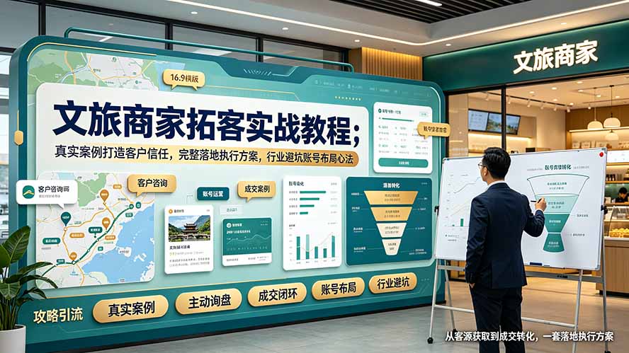 文旅商家拓客实战教程；真实案例打造客户信任，完整落地执行方案，行业避坑账号布局心法-青虫资源网
