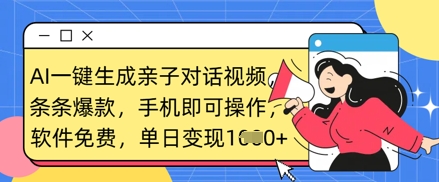AI一键生成亲子对话视频，条条爆款，一部手机即可操作，单日变现数张-快名资源网