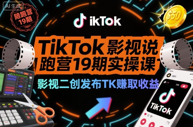 TikTok影视解说陪跑营19期实操课，影视二创发布TK賺取收益，万播收益50美金(更新)-快名资源网