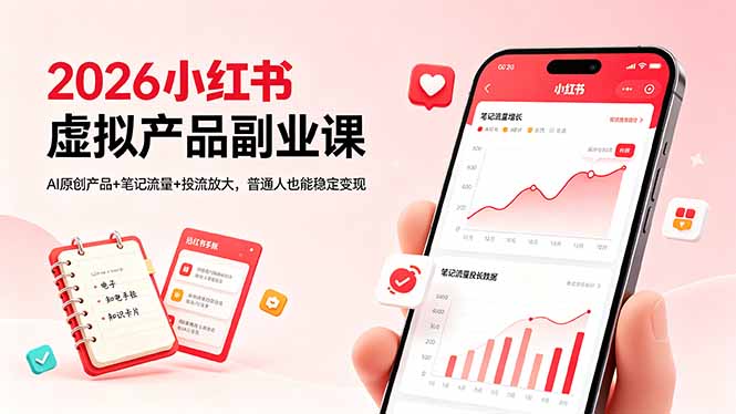 2026小红书虚拟产品副业课，AI原创产品+笔记流量+投流放大，普通人也能稳定变现-快名资源网