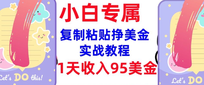 复制粘贴挣美金，0门槛，1天收入95美刀，3分钟学会，内部教程(首次公开)-快名资源网