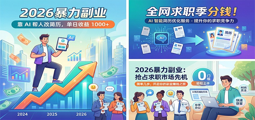 2026暴力副业：靠AI帮人改简历，单日收益1000+，全网求职季分钱-快名资源网
