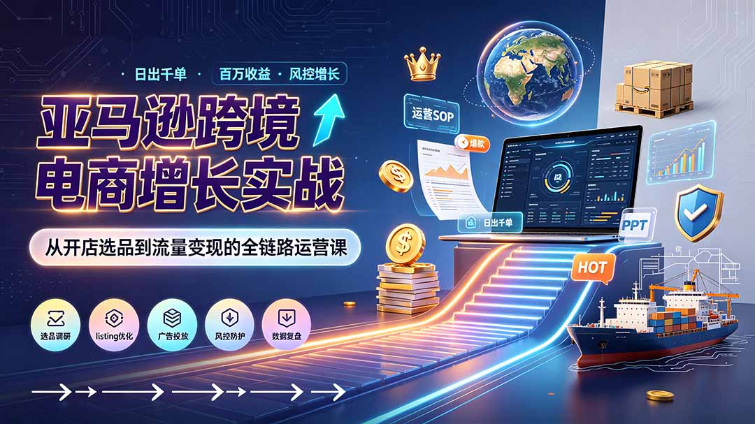 亚马逊0-1孵化特训营8期：从注册风控到稳定日出千单实战，规避审核封店风险，标准化执行流程落地-青虫资源网
