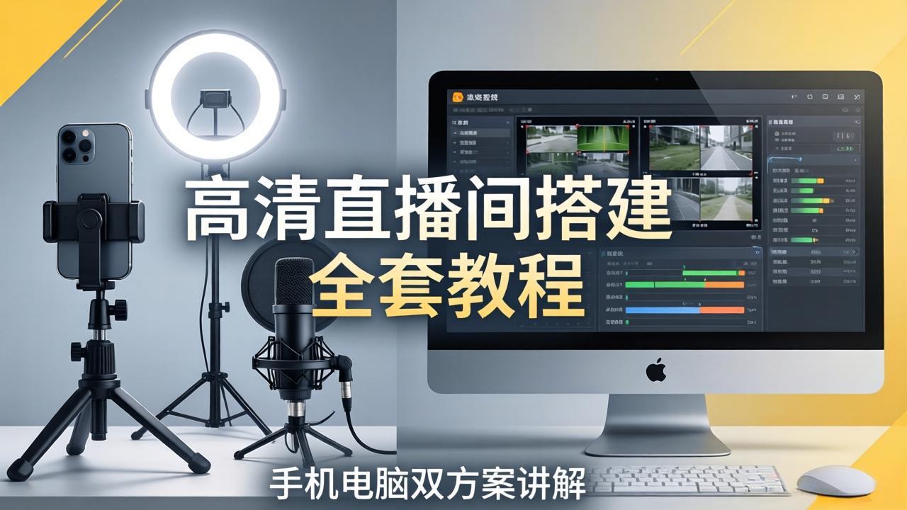 高清直播间搭建全套教程，手机电脑双方案讲解，设备选型调试多机位实操教学-快名资源网
