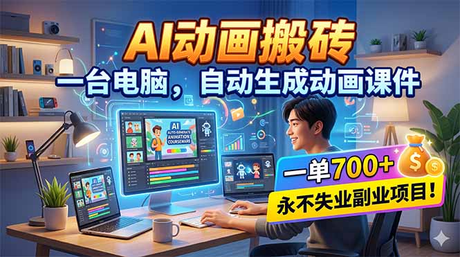 AI动画搬砖，一台电脑，自动生成动画课件，一单800+  永不失业副业项目！-青虫资源网