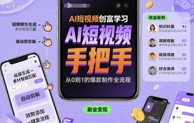 AI短视频创富学习，手把手教会你制作AI短视频-快名资源网