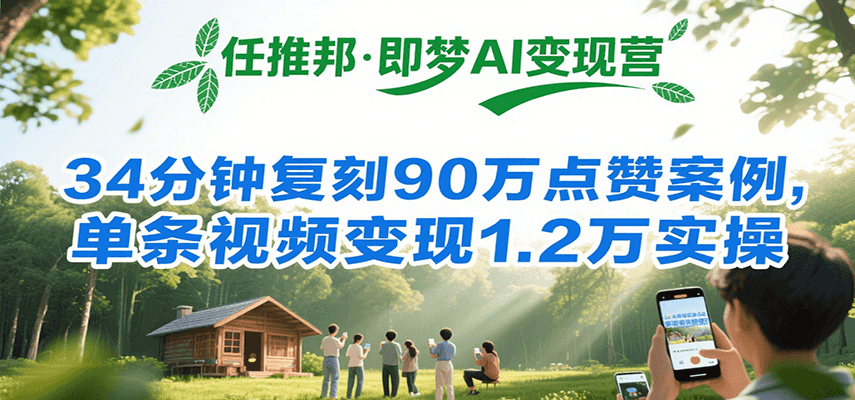 任推邦·即梦AI变现营，34分钟复刻90万点赞案例，单条视频变现1.2万实操-快名资源网