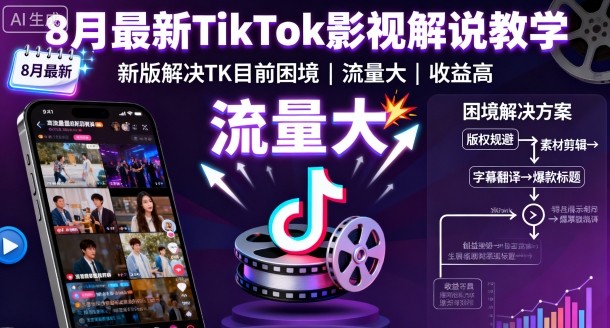 8月最新TikTok影视解说教学，新版解决TK目前困境，流量大，收益高-快名资源网