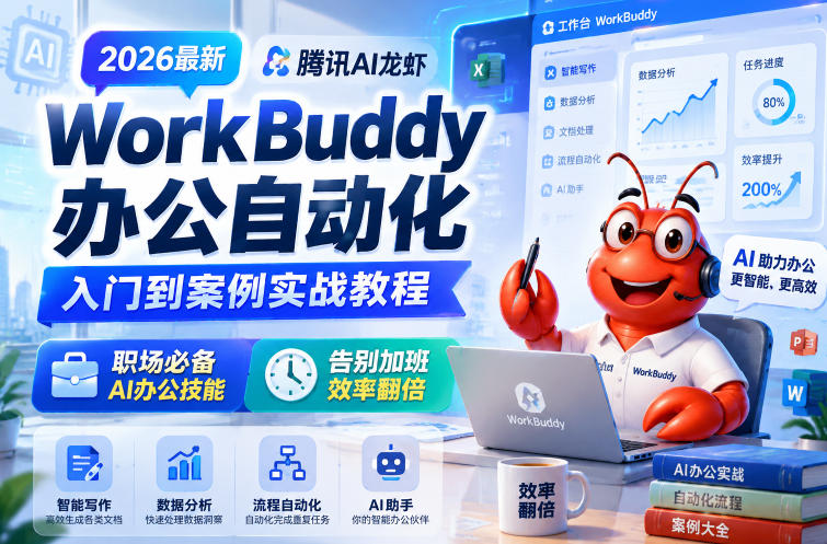 2026最新腾讯AI龙虾WorkBuddy办公自动化入门到案例实战教程，职场必备AI办公技能，告别加班，效率翻倍-快名资源网