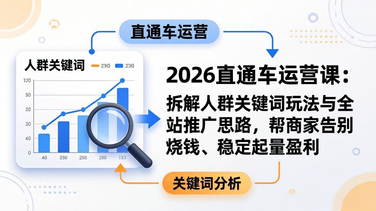 2026直通车运营课：拆解人群关键词玩法与全站推广思路，帮商家告别烧钱、稳定起量盈利-快名资源网