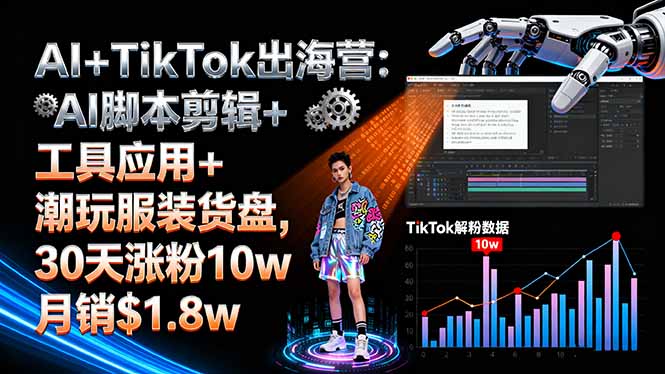 AI+TikTok出海营:AI脚本剪辑+工具应用+潮玩服装货盘,30天涨粉10w月销$1.8w-快名资源网