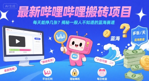 最新哔哩哔哩上B站搬砖项目，每天能挣几张？揭秘一般人不知道的蓝海赛道-快名资源网
