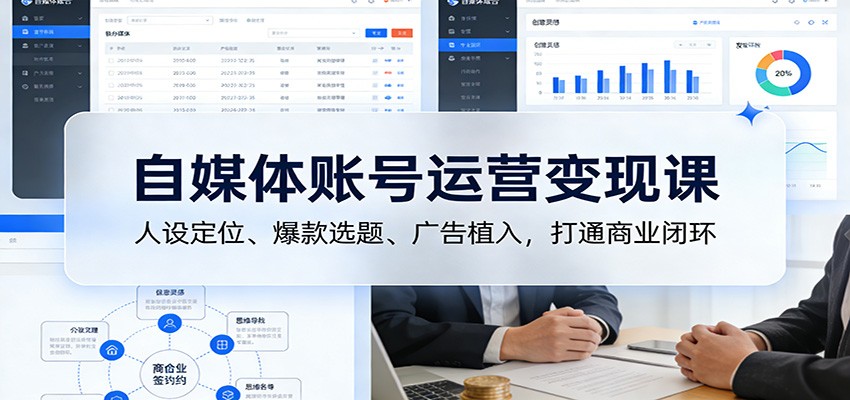自媒体账号运营变现课：人设定位、爆款选题、广告植入，打通商业闭环-快名资源网