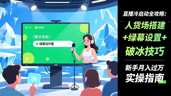 直播冷启动全攻略:人货场搭建+绿幕设置+破冰技巧，新手月入过万实操指南-快名资源网