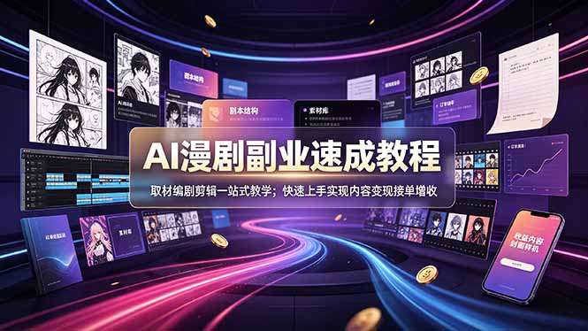 AI漫剧副业速成教程，取材编剧剪辑一站式教学；快速上手实现内容变现接单增收-青虫资源网